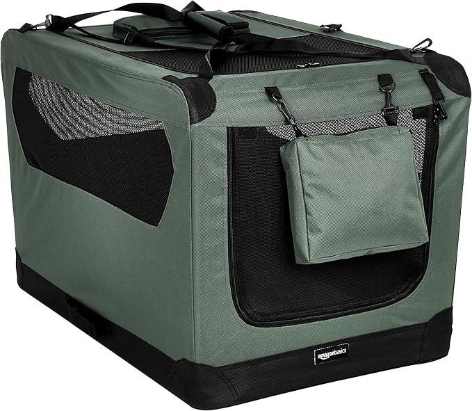 Amazon Basics Folding Portable Soft Pet Dog Crate Carrier Kennel, 36 x 24 x 24 inches, Grey