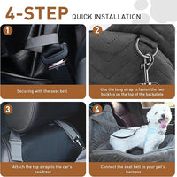 Dog Car Seat Booster with Waterproof Cover, Memory Foam, Small/Medium Dog Bed for Car Back Seat for Travel, Grey, 2 Safety Belt