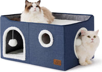 Bedsure Cat House Bed for Indoor Cats with Fluffy Ball and Scratch Pad - Blue / Widen