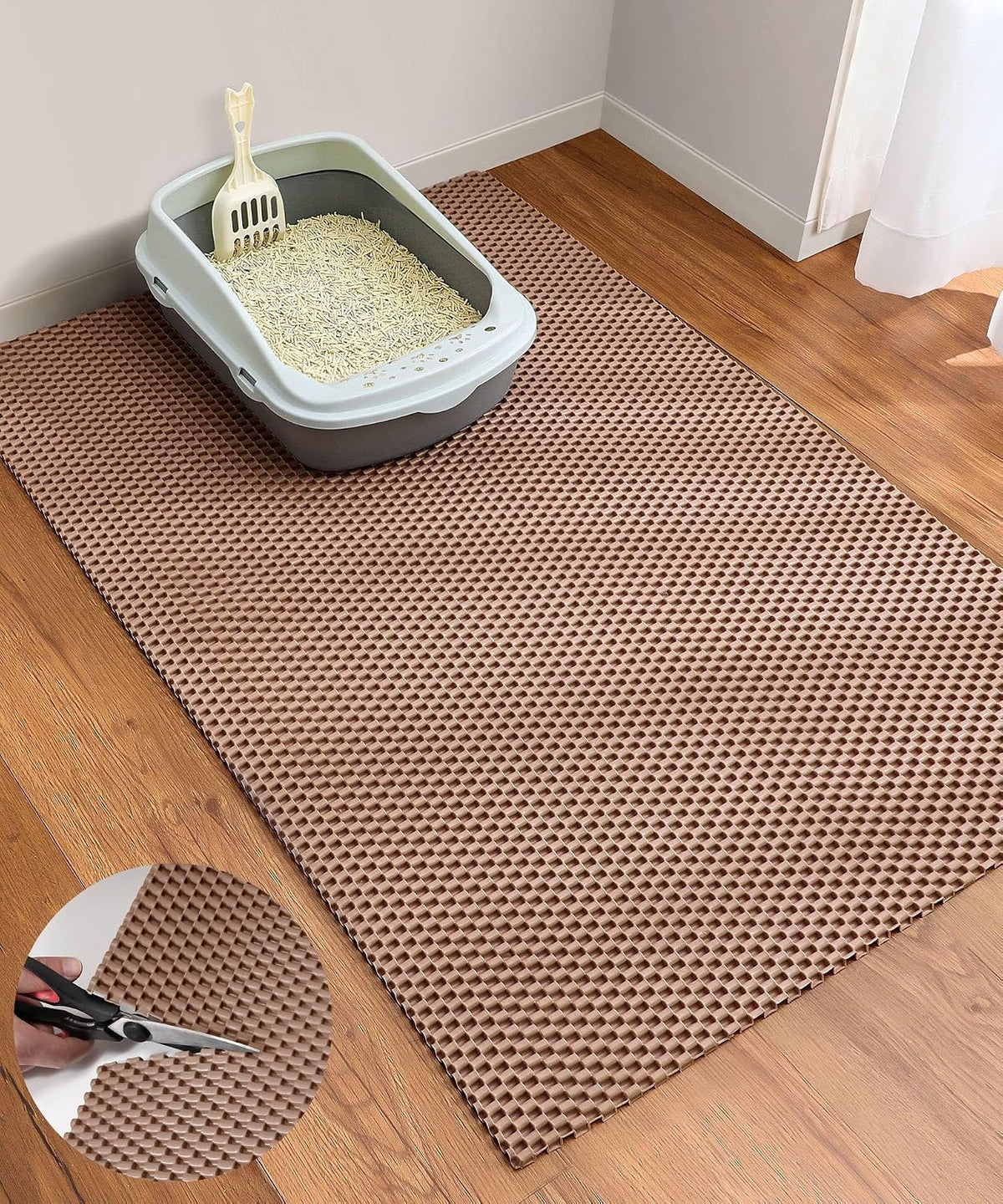 Cat Litter Mat, Cut to Fit Any Place - Khaki / 47x35 Inch