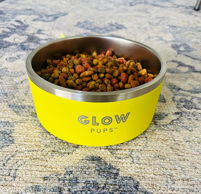 Dog Bowl, Non-Slip Stainless Steel Pet Bowl with Vacuum Insulated Design, Keeps Water Cool, Easy to Clean, Modern Style, 64 oz, Yellow