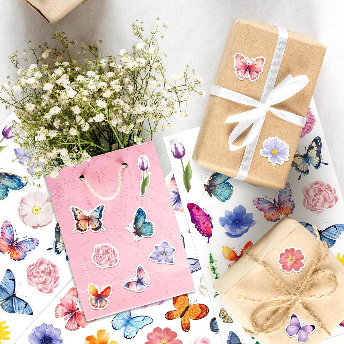 LINAYE 24 Sheets Happy Birthday Stickers, 730 Counts - Butterfly & Flower 24 Sheets - image 4