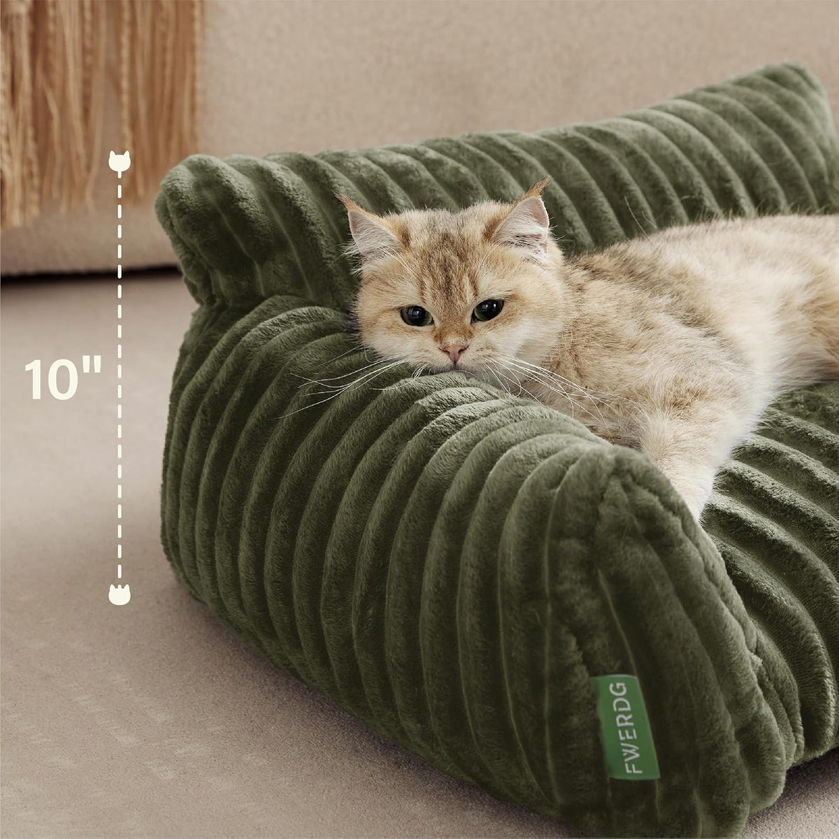 Cute Couch Bed for Pets, Supportive Cat Sofa for Indoor Cats - 30.0"L x 20.0"W x 10.0"Th / Green - image 3