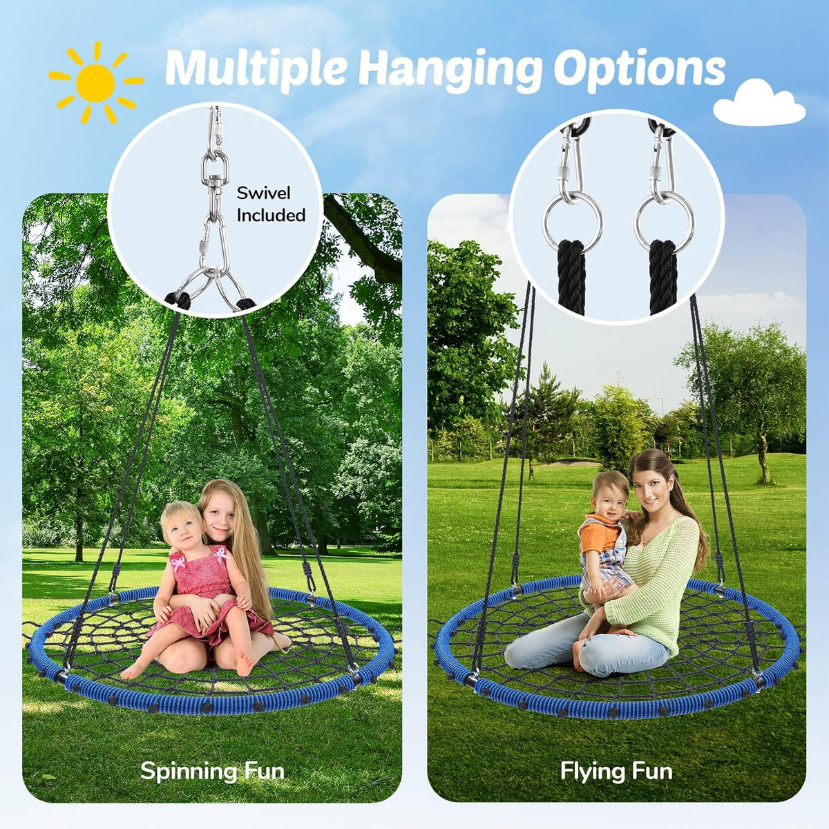Trekassy 45" Spider Web Saucer Tree Swing with Swivel for Kids - Blue / 45 inch - image 3