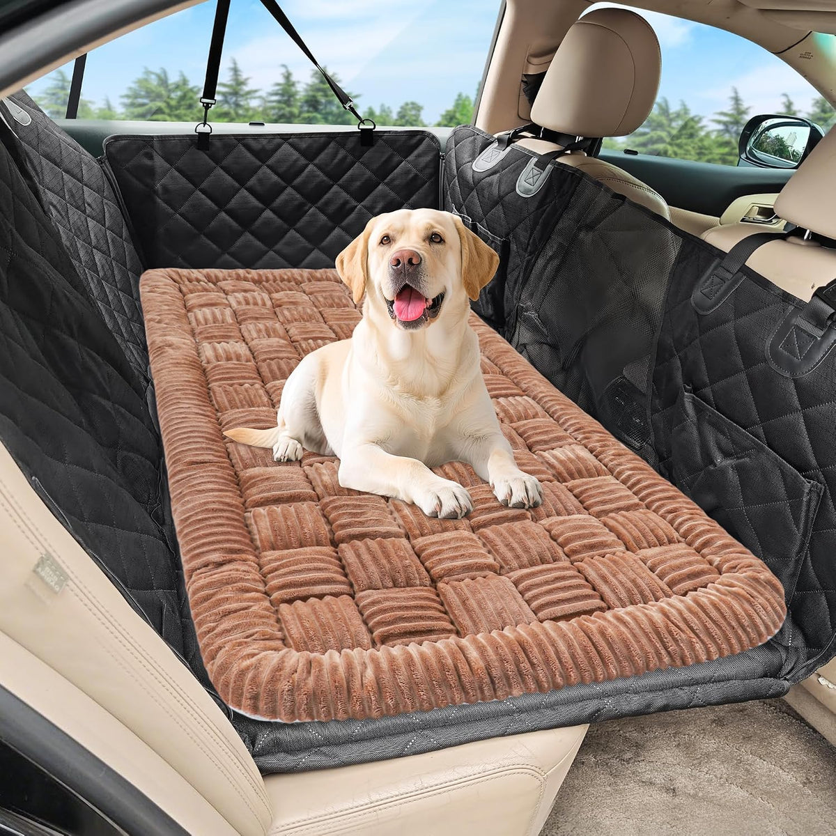Dog Car Bed Mat Non-Slip Backseat Extender Dog Bed 50" x24.6" – Essentials for Dogs - Brown / For Truck//Large SUVs（56"x28.7")