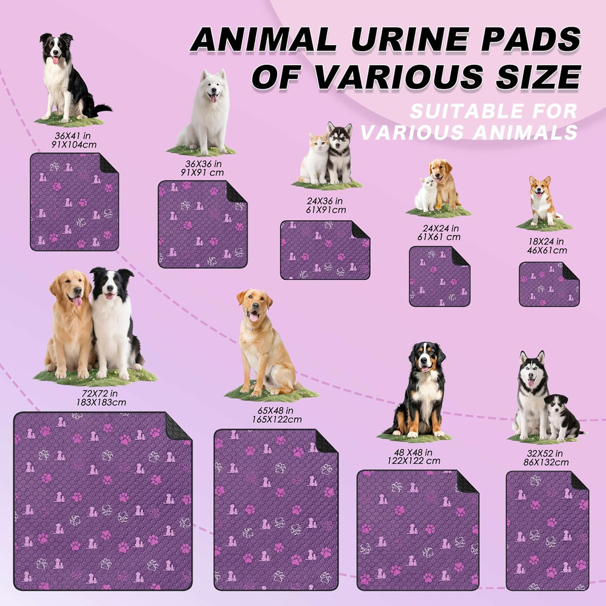 Washable Pee Pads for Dogs, Waterproof - Purple / 36"x41" (Pack of 2) - image 4