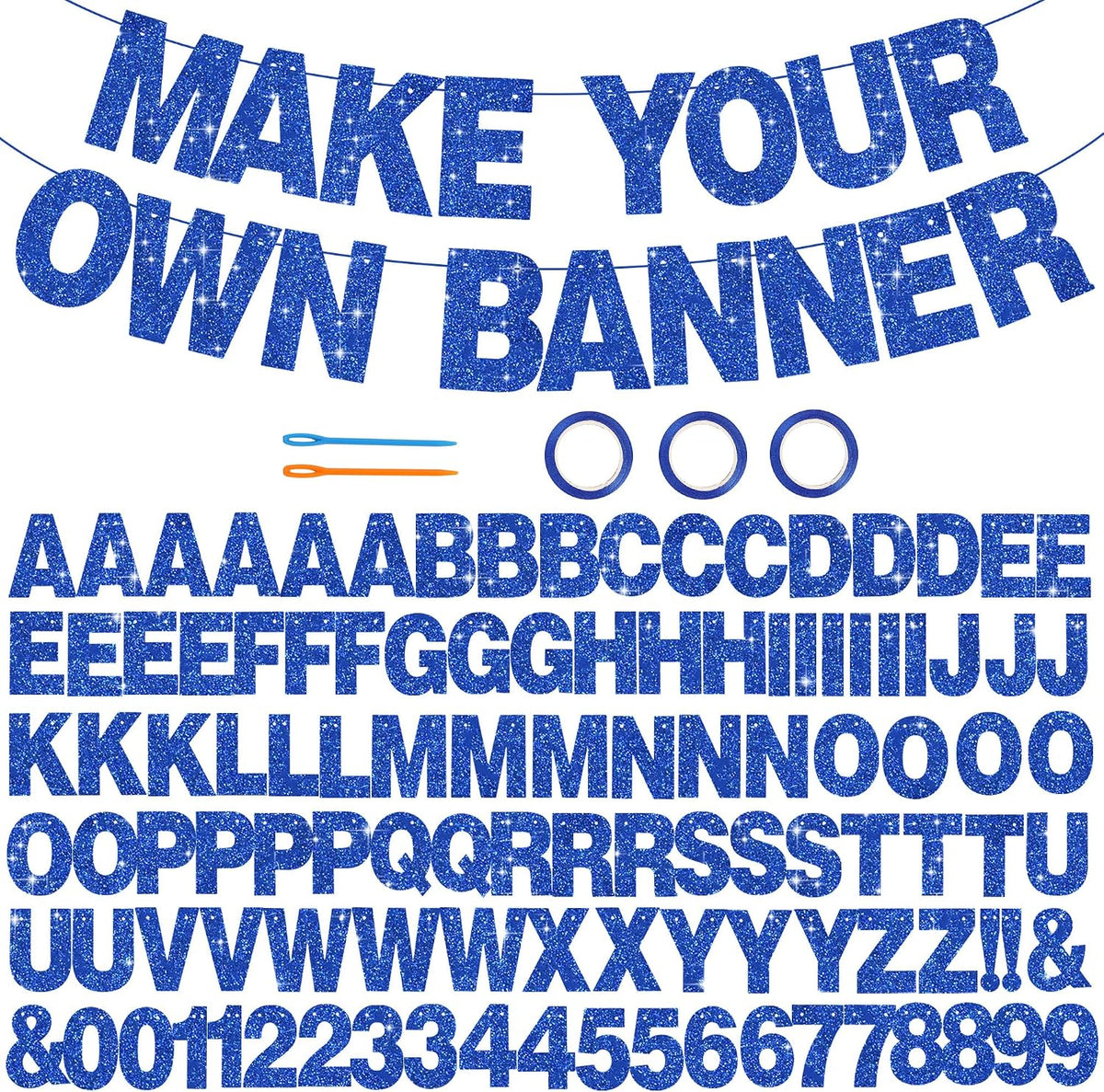 BEISHIDA 116 PCS A-Z DIY Letter Custom Banner Birthday Party Decor – Fun for Kids & Family - Glitter Blue