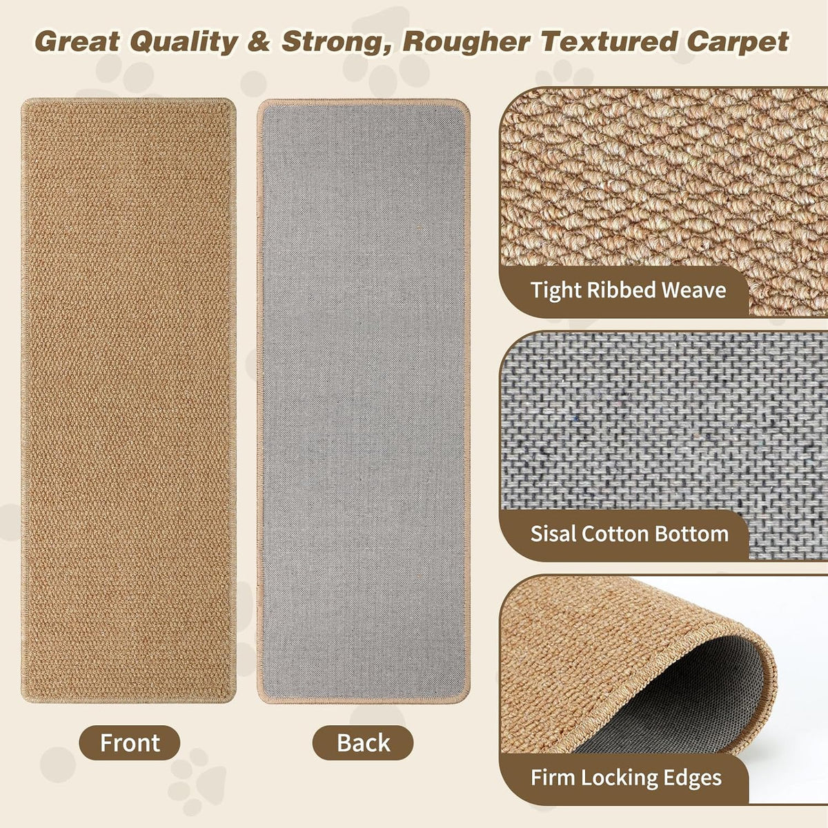 FHTONGE 71x15.8" Thickened Cat Wall Climbing Carpet with 16 Fixed - Deep Camel / 39.4x15.8"(100x40cm) - image 2