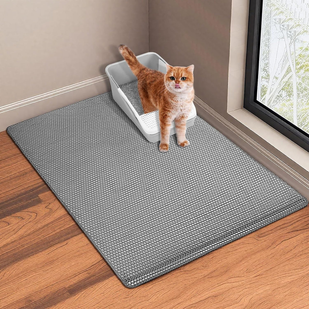 GRELY Cat Litter Mat,XL47''X 28'' Extra Large Litter Trapping Mat Kitty Rug – Daily Care for Cats - Grey / 2'1" x 2'11" (L)