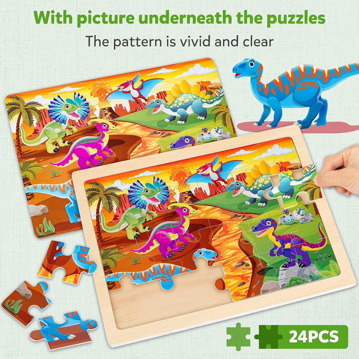 SYNARRY Large Unicorn Princess Fairy Wooden Puzzles for Kids Ages 4-6 – Fun for Kids & Family - Dinosaur - image 3