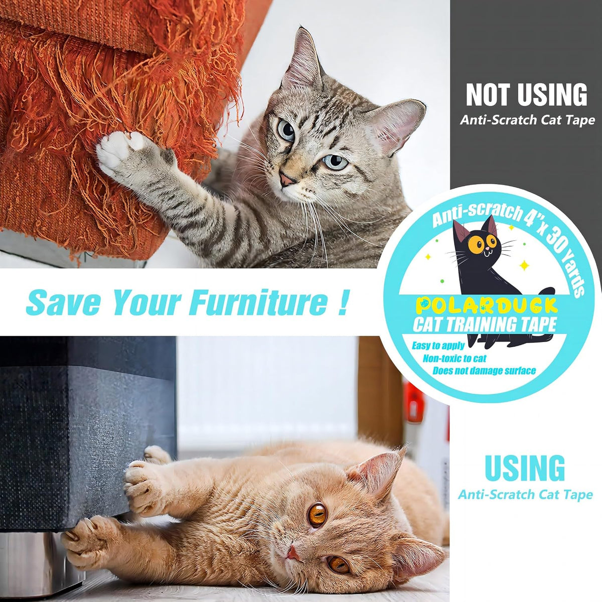Anti Cat Scratch Tape: 4 inches x 30 Yards Cat Training Tape 100% - 4 Inches X 30 Yards - image 2