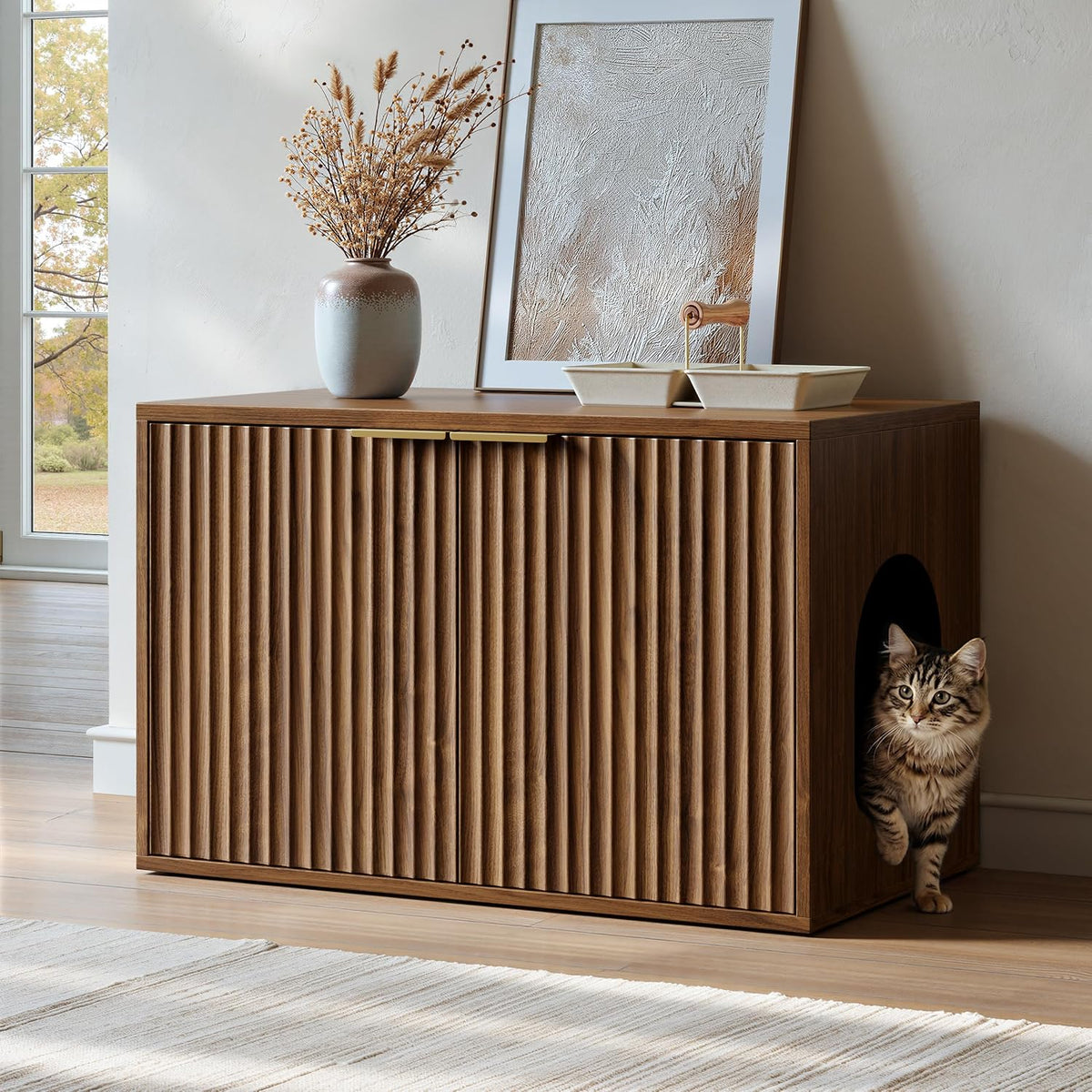 Evermagin 31.5" Cat Litter Box Enclosure Furniture – Essentials for Cats - Walnut