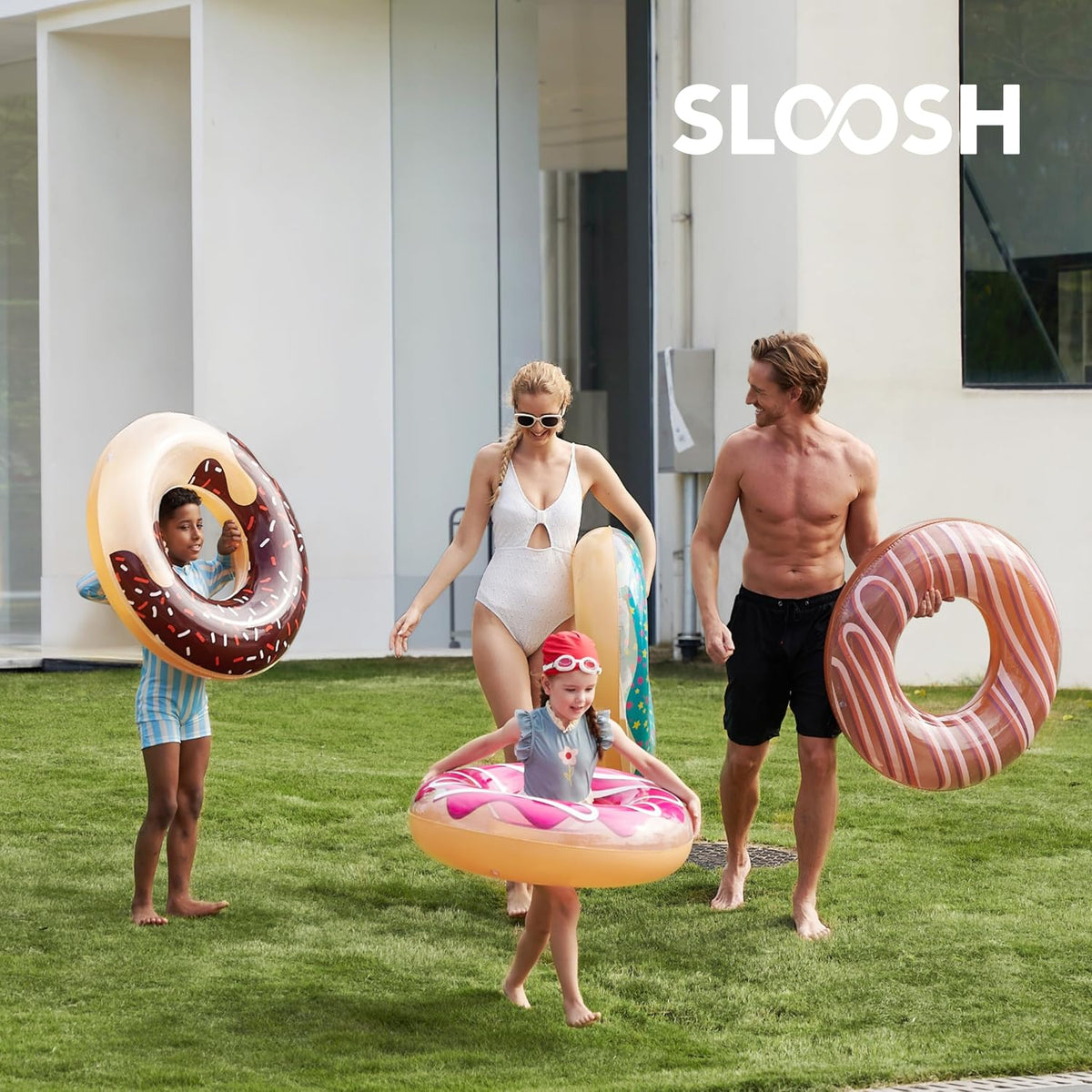 Sloosh 4 Pack Inflatable Pool Floats, Pool Tube Rings - Donut - image 4