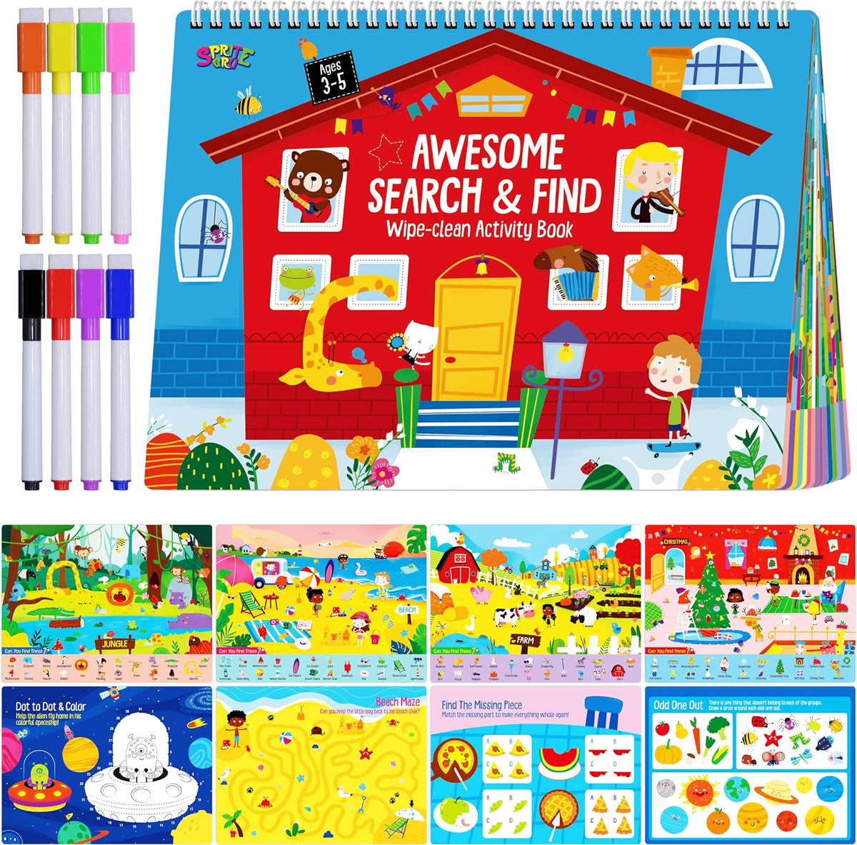 SpriteGru search and find book for kids with dry erase markers and storage bag - view 2