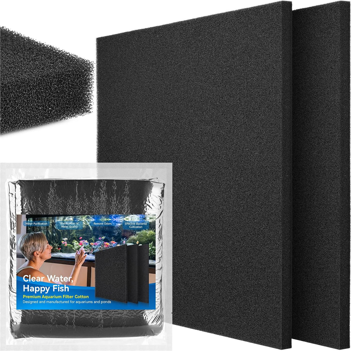Borlech Aquarium Bio Filter Sponge Pad - 18.5"x18.5"x0.8" (50PPI) 2 PACK