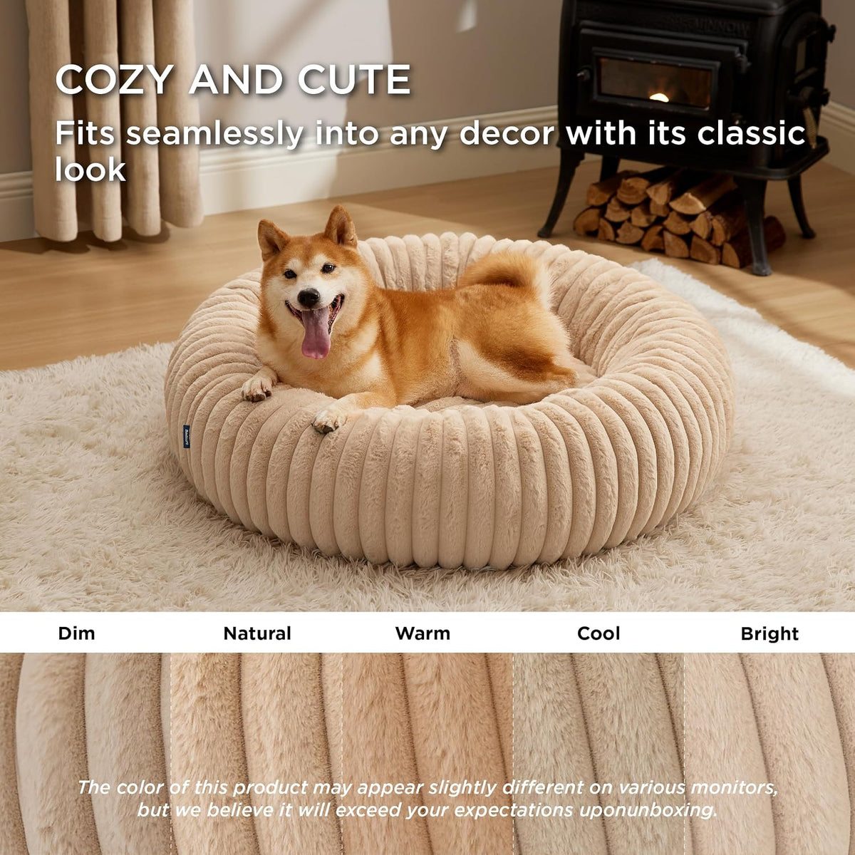 Bedsure ComfyFleece Donut Dog Bed Medium Size Dog with Washable Cover – Essentials for Dogs - L (36x36x8) / Sandy Beige - image 4