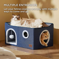 Bedsure Cat House Bed for Indoor Cats with Fluffy Ball and Scratch Pad - Blue / Widen - image 2