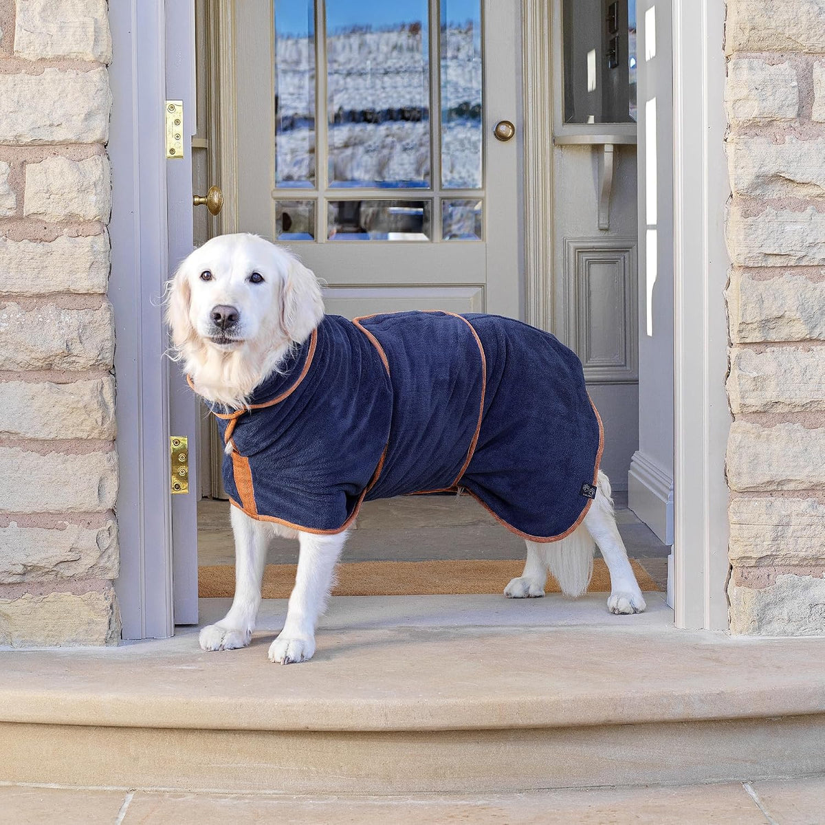 Lucky Pooch Dog Robe, Luxurious Dog Bathrobe - M / French Navy - image 2