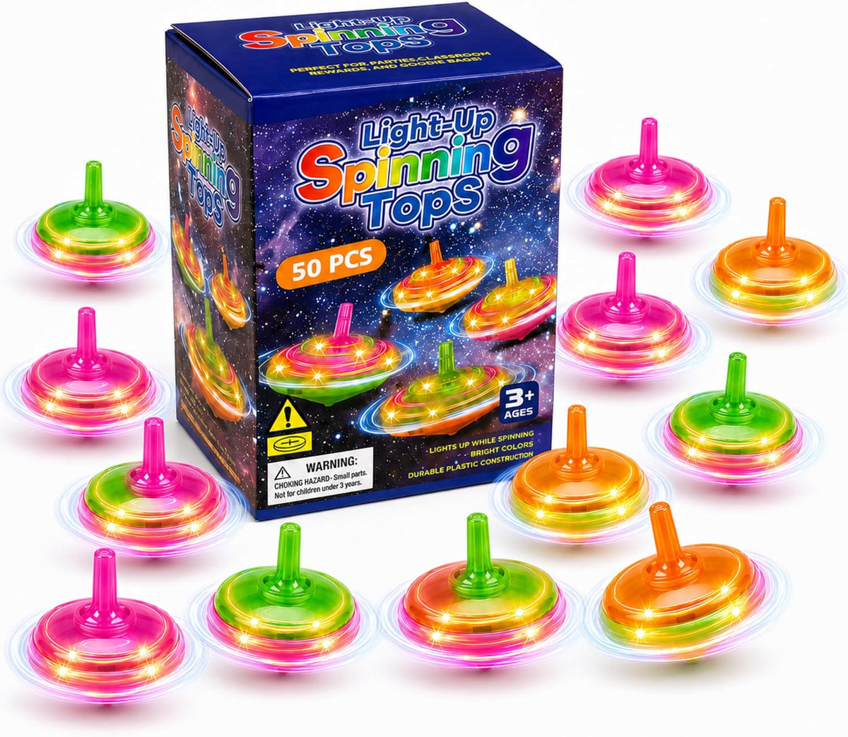 LED Flashing Spinning Tops for Kids - Classic - 50 Piece