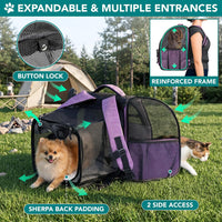 PetAmi Expandable Dog Cat Backpack Carrier, Airline Approved - 12.5"L x 10.2"W x 16.3"H / Purple - image 3