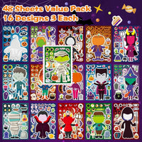 48PCS Halloween Make-a-face Stickers Halloween Characters Stickers - Halloween 16 Design - image 2