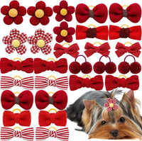 20Pcs Brown Dog Hair Bows with Rubber Bands for Small Medium Dogs – Essentials for Dogs - Red-A327