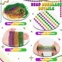 Huskein Bead Necklace, 33" Colorful Mardi Gras Beads Necklaces - Purple Gold Green / 12 - image 3