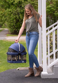 Pet Gear No-Zip View 360 Pet Safety Carrier & Car Seat for Small Dogs & Cats Push Button Entry, View 360 20-inch, Navy