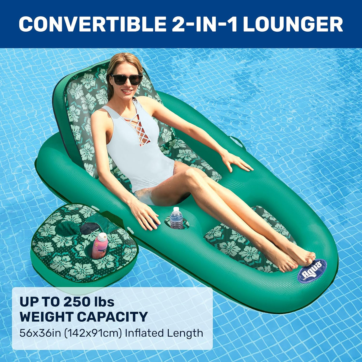 Aqua Campania Ultimate 2-in-1 Pool Float Lounge - One Size / Campania Multi Teal Floral - Large - image 2