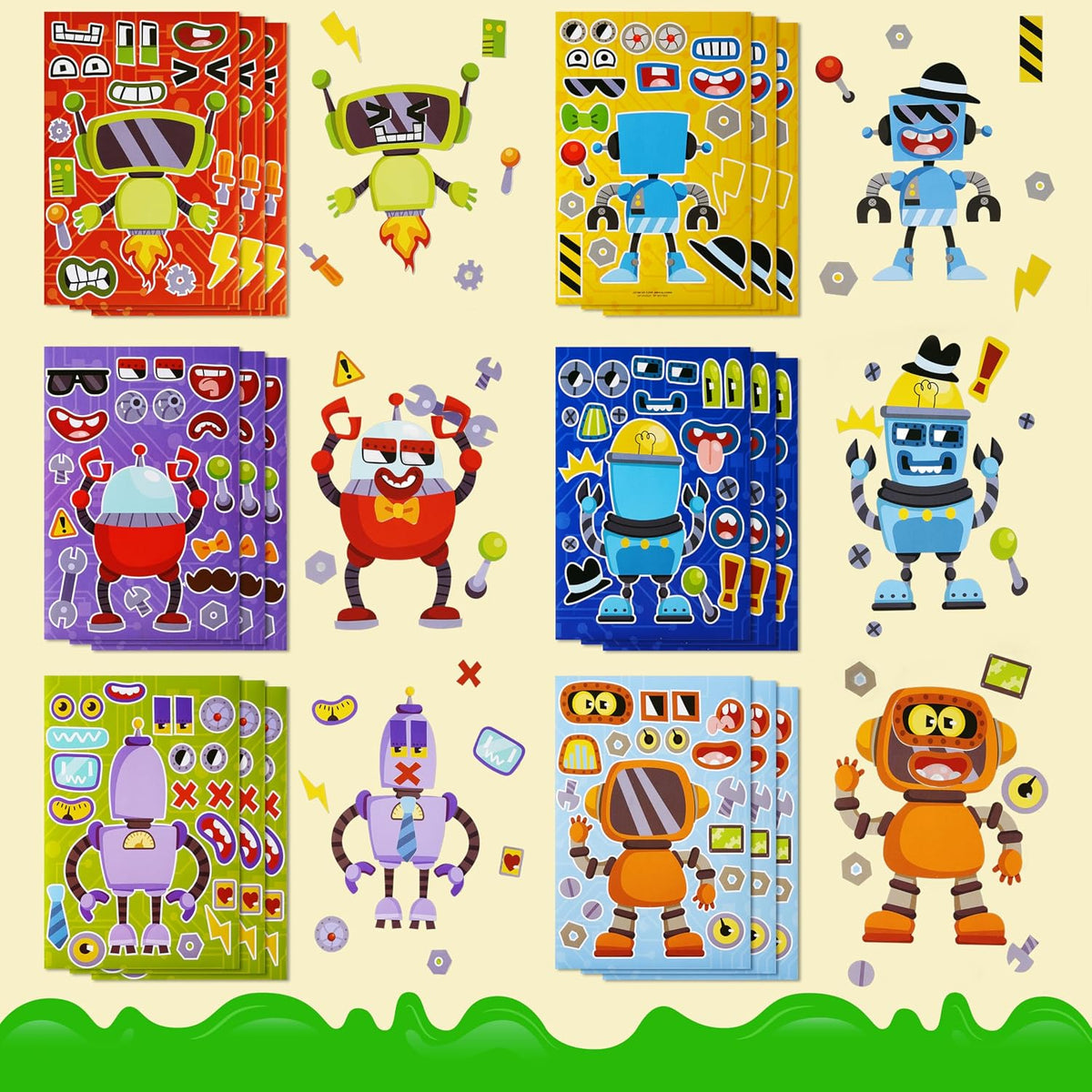 JOYIN 36 Sheets 9"x6" Make a face Stickers for Kids - Robot - image 2