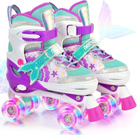 NEMONE Mermaid Adjustable Light up Roller Skates for Girls Boys – Fun for Kids & Family - C- Pearl Mermaid / Large - Youth