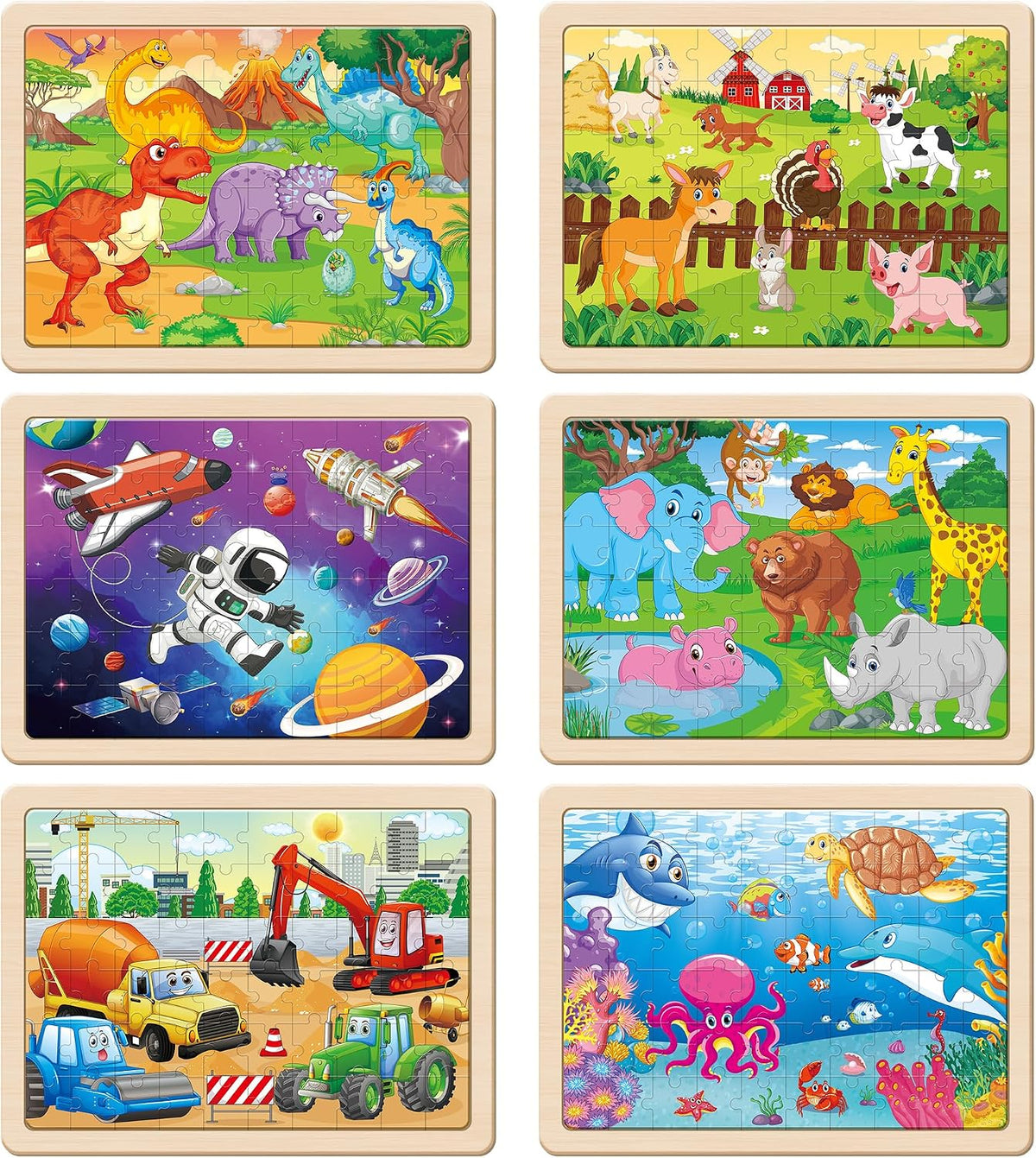 SYNARRY 6-Pack Large Wooden Jigsaw Puzzles for Kids Ages 4-6 - image 2
