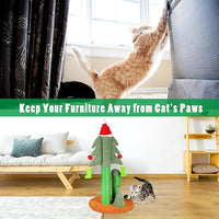 32” Cat Scratching Post, Tall Christmas Tree Cat Scratcher with 3 Posts and Cute Dangling Teaser Balls, Natural Sisal Rope Cat Toys for Kitty and Adult Cats