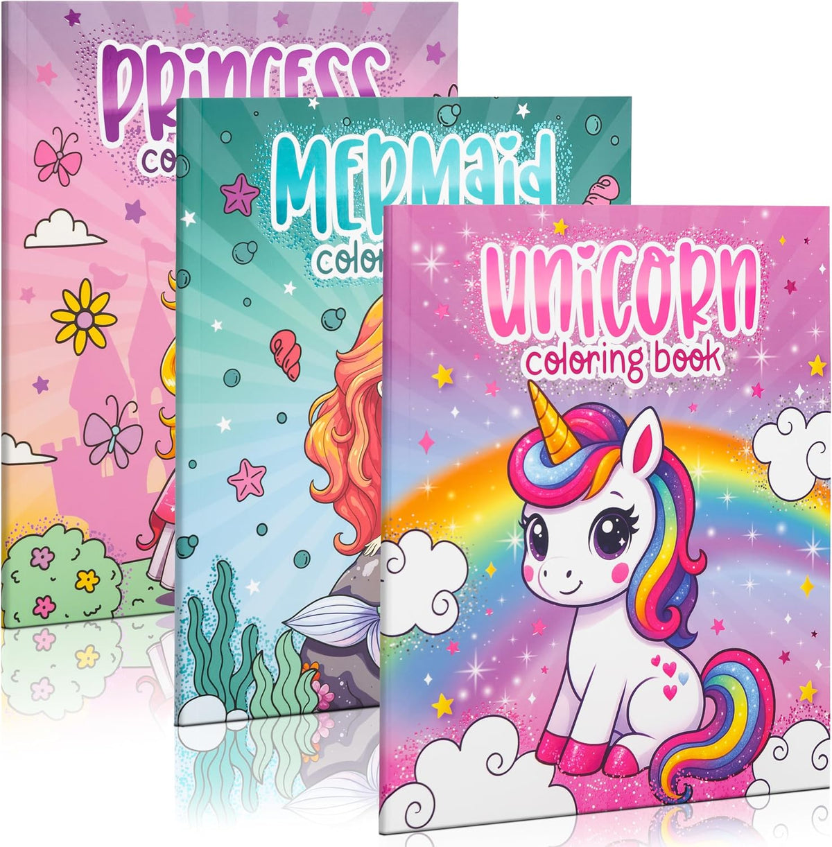 ZICOTO Fun Coloring Books for Kids Set of 3, Princess - Pink-Magic