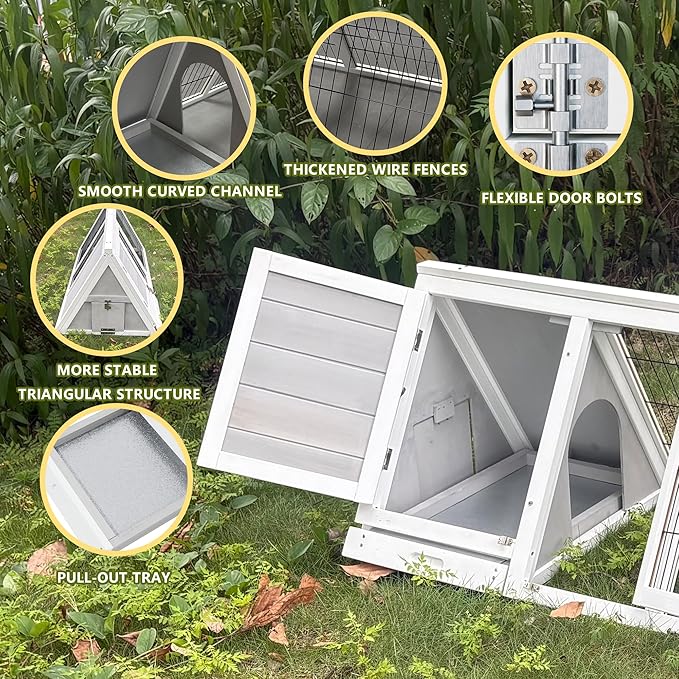 Quail Cages,Wooden Chicken Coop,Nesting Boxes for Chickens,Brooder Box Indoor Outdoor,A-Frame Poultry Duck House with Ventilating Wire Rabbit Hutch for Small Animals,Sold by Zyphorinth (Grey)