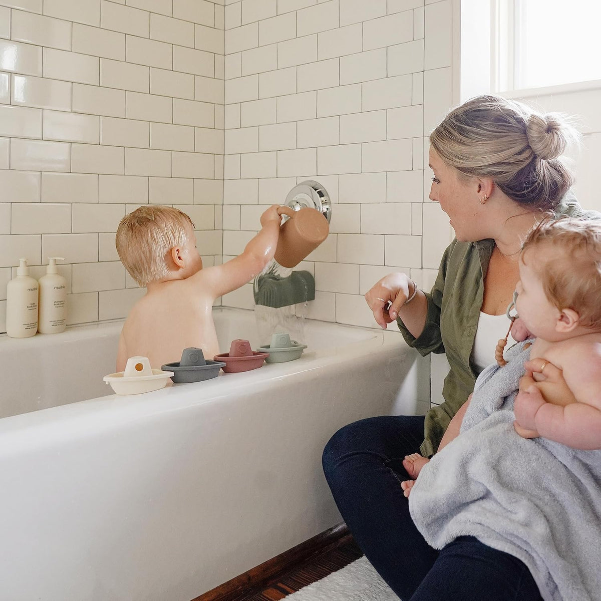 mushie Stackable Bath Boats Floating Toy, Made in Denmark - Boats Ocean - image 4