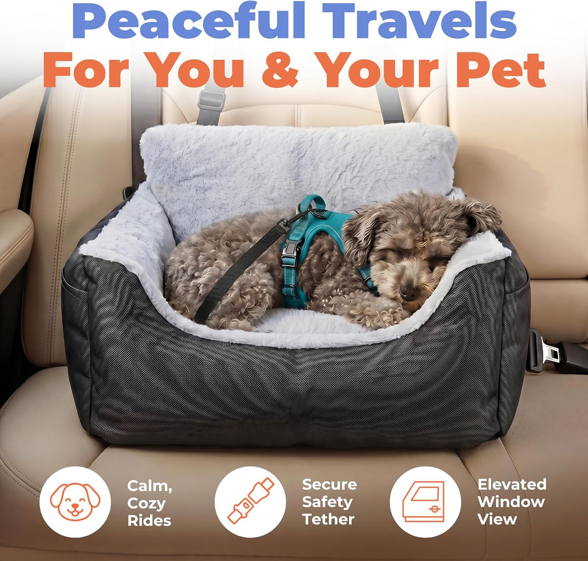 Best Pet Supplies Elevated Dog Car Seat for Small Dogs - Booster (Black) / 21" x 20" x 14" - image 2