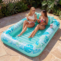 SLOOSH Inflatable Tanning Pool Lounger Float - Cyan White / X-Large