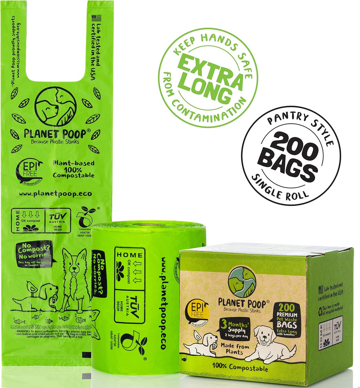PLANET POOP Home Compostable Dog Poop Bags Extra-long with Handles - 200 Count (Pack of 1) - image 3