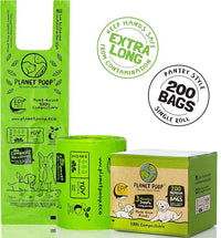 PLANET POOP Home Compostable Dog Poop Bags Extra Long with Handles | Large Single Roll 200 Grab & Go | Un-scented Dog Waste Bag | Leakproof Doggy & Cat Bags | Plant-Based Pet Supplies