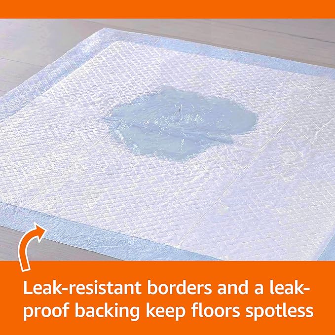 Amazon Basics Leakproof Dog and Puppy Pee Pads with 5-Layer Quick-Dry Surface for Potty Training, Standard Absorbency, Giant, 27.5 x 44Inch, Pack of 40, Blue & White