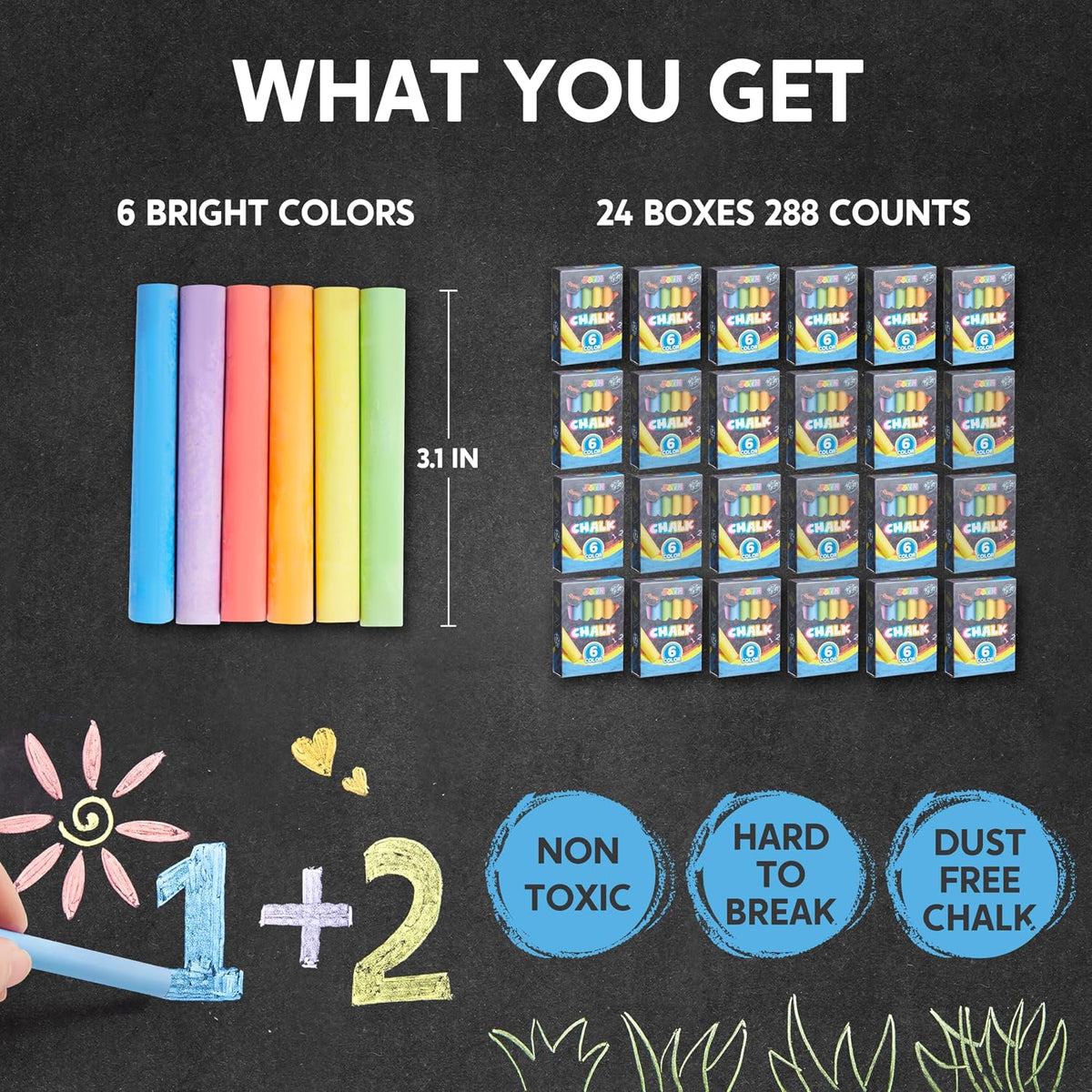 JOYIN mini sidewalk chalk set for kids, 36 boxes in 6 bright colors - view 3