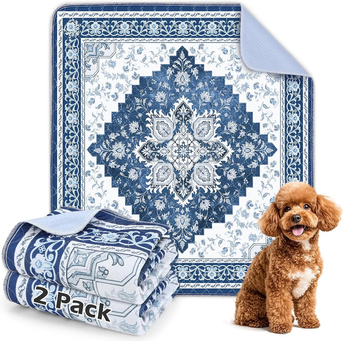 Washable Pee Pads for Dogs 72"x72" Reusable Dog Pads Extra Large - Blue / 36x41 Inch (Pack of 2)