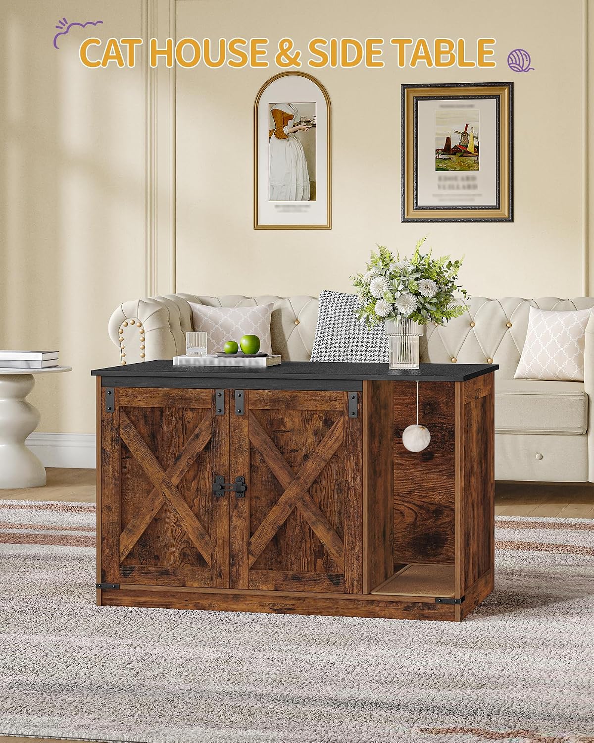 Hzuaneri Cat Litter Box Enclosure - 39.4"L x 21.7"W x 24.8"H / Rustic Brown and Black - image 2