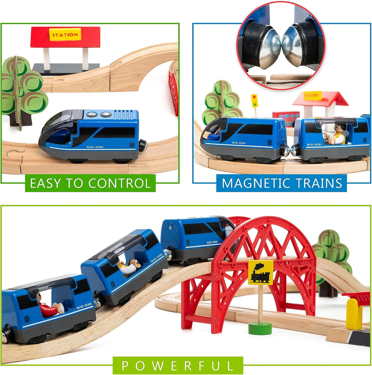 Kipipol Battery Operated Action Locomotive Toy Train Set for Wooden - image 4