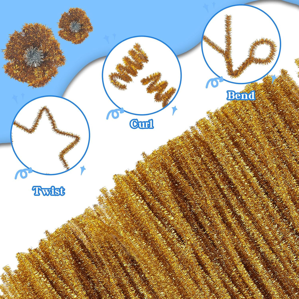 Pipe Cleaners Craft Supplies - 30CM / Glitter Golden / 100 - image 3