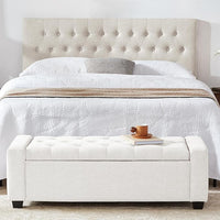 48" Ottoman with Storage, White Storage Ottoman Bench with Safety Hinge, Upholstered Entryway Bench with Seating for Bedroom, Living Room, Holds up to 330 lb
