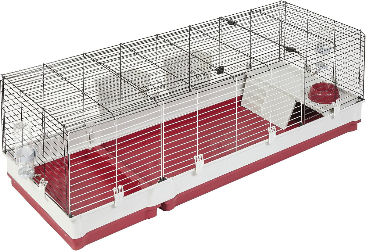Midwest Homes for Pets Deluxe Rabbit & Guinea Pig Cage - White/Red / XXL Rabbit Cage