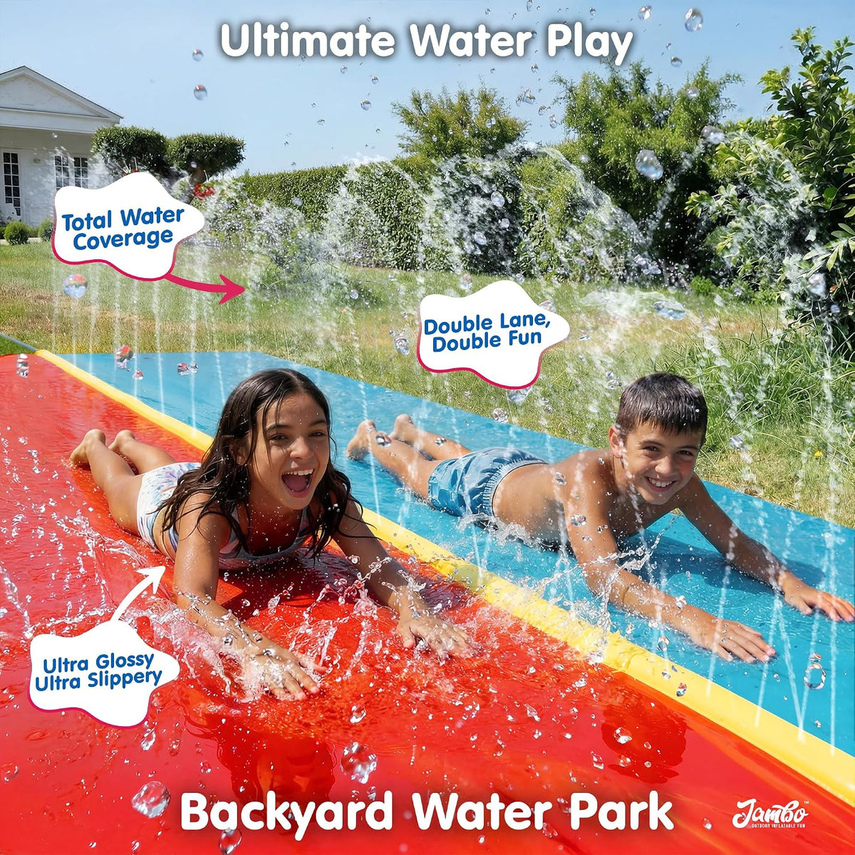 JAMBO Premium Triple Water Slide with 3 Bodyboards - 24ft Multicolor - image 2