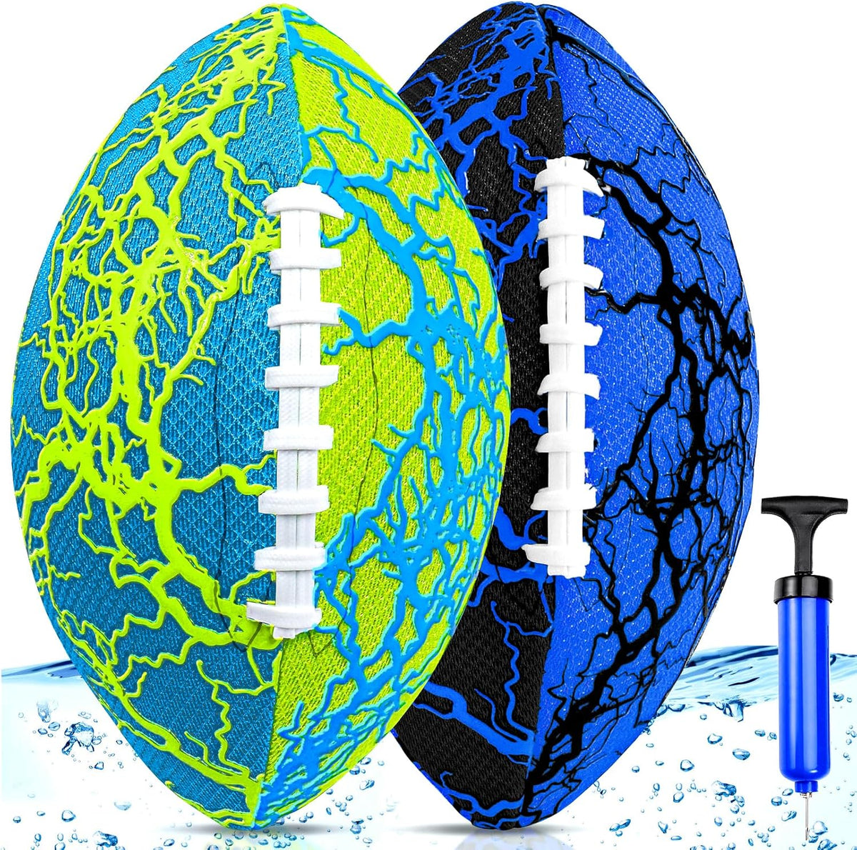 Jasonwell 2 pack double-laced waterproof pool footballs with pump - view 2